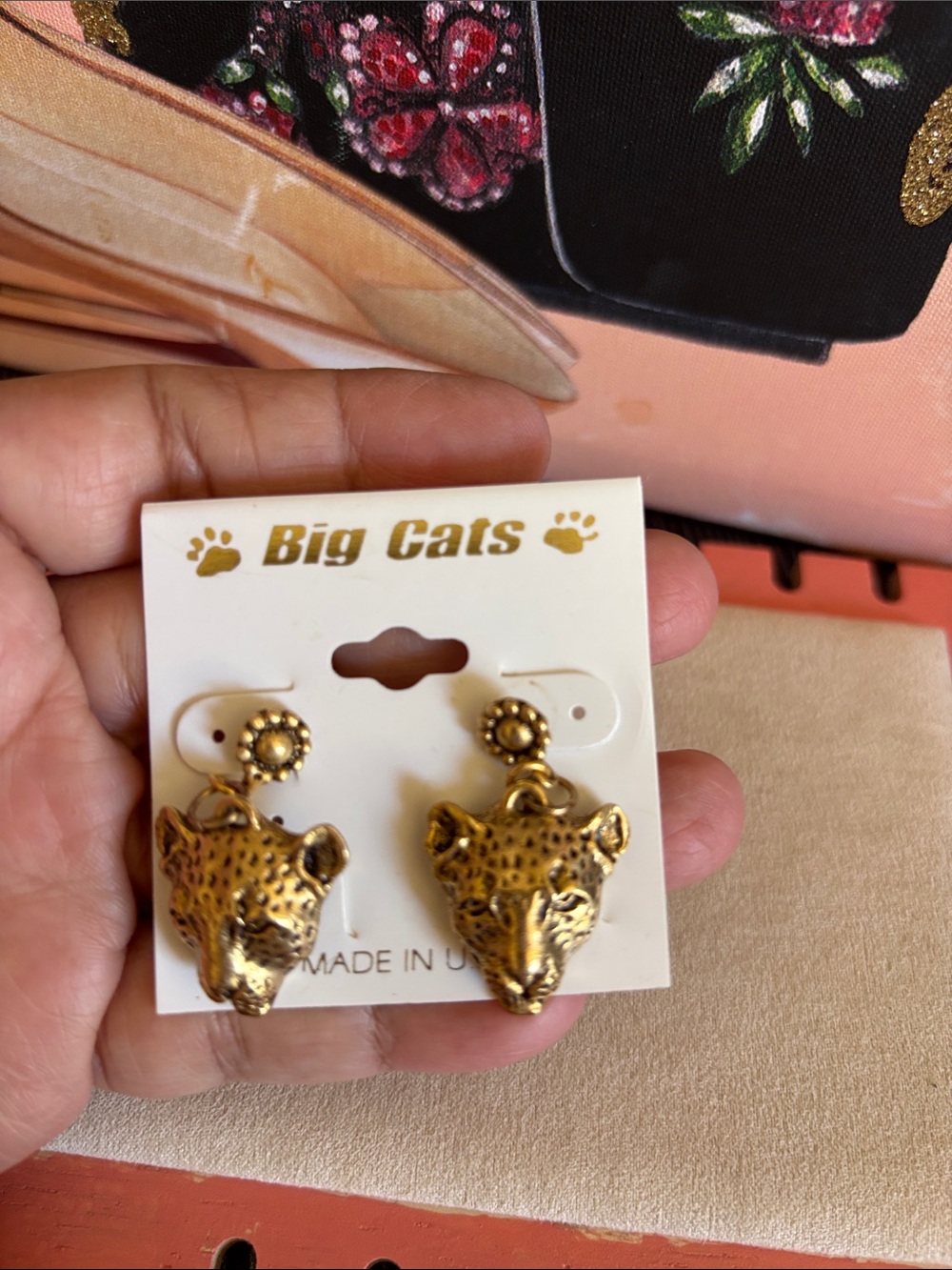 Gold Leopard Cat Face Drop Earrings for Pets